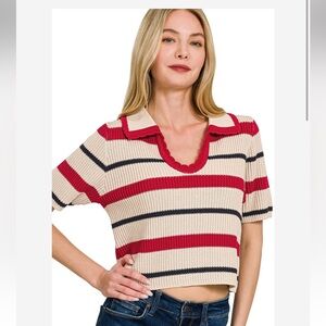 Zenana Outfitters Red and Cream Striped Crop Top